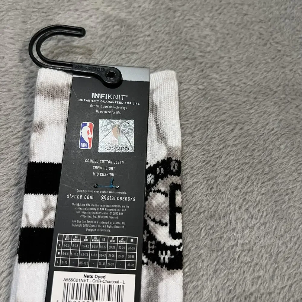Brooklyn Nets Socks Mens Large White Black NBA Basketball Stance Crew Infiknit